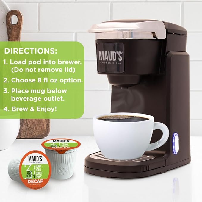 Maud's Decaf Donut Shop Coffee Pods, 100 ct, Decaffeinated Light Roast Coffee in Recyclable Single