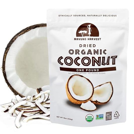 Mavuno Harvest Coconut Chips Dried Fruit Snack | Unsweetened Organic Dried Coconut Strips | Gluten