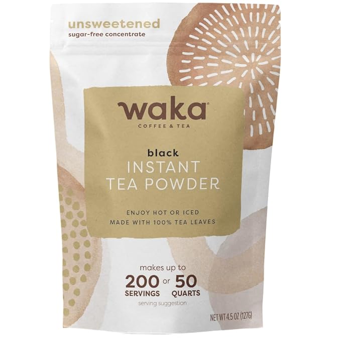 Waka Instant Black Tea Mix, Classic - 100% Tea Leaves, No Additives, Unsweetened Tea Powder for 50