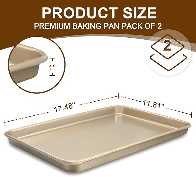 Baking Sheet Pan Set of 2, Wildone Commercial Cookie Sheets for Baking, Nonstick Carbon Steel Oven