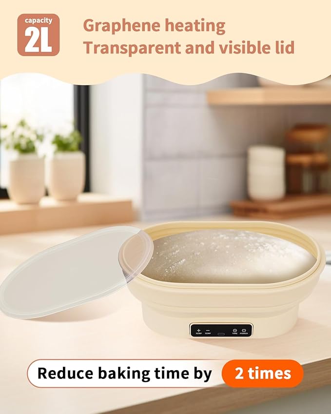2L Heating Bread Proofing Basket Set Foldable Thermostatic Silicone Bowl with 77-122??6 Gears