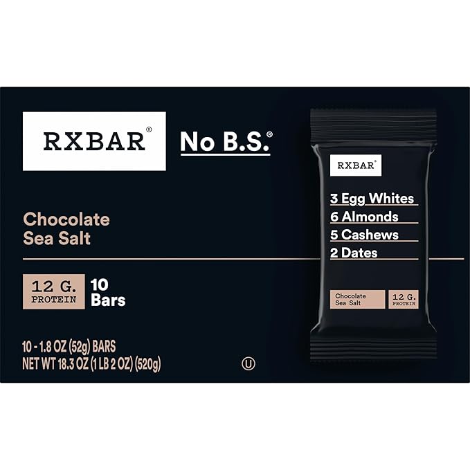 RXBAR Protein Bars, Protein Snack, Snack Bars, Chocolate Sea Salt, 18.3oz Box (10 Bars)