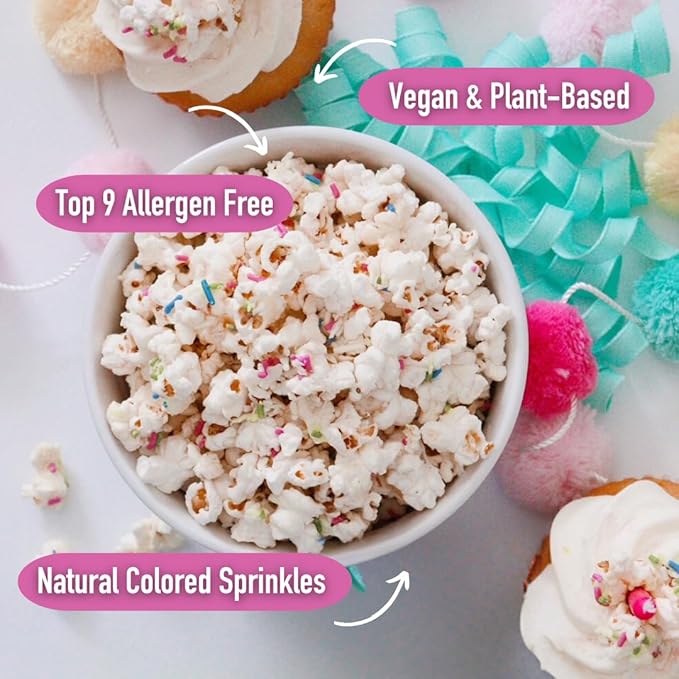 Safe + Fair Birthday Cake Drizzled Popcorn - Gluten-Free, Dairy Free and Vegan Snack - Free From