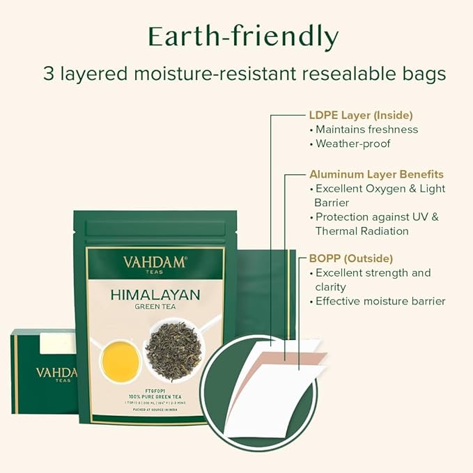 VAHDAM, Himalayan Green Tea Leaves (50+ Cups, 3.53 Oz) Non GMO, Gluten Free | High Elevation Grown