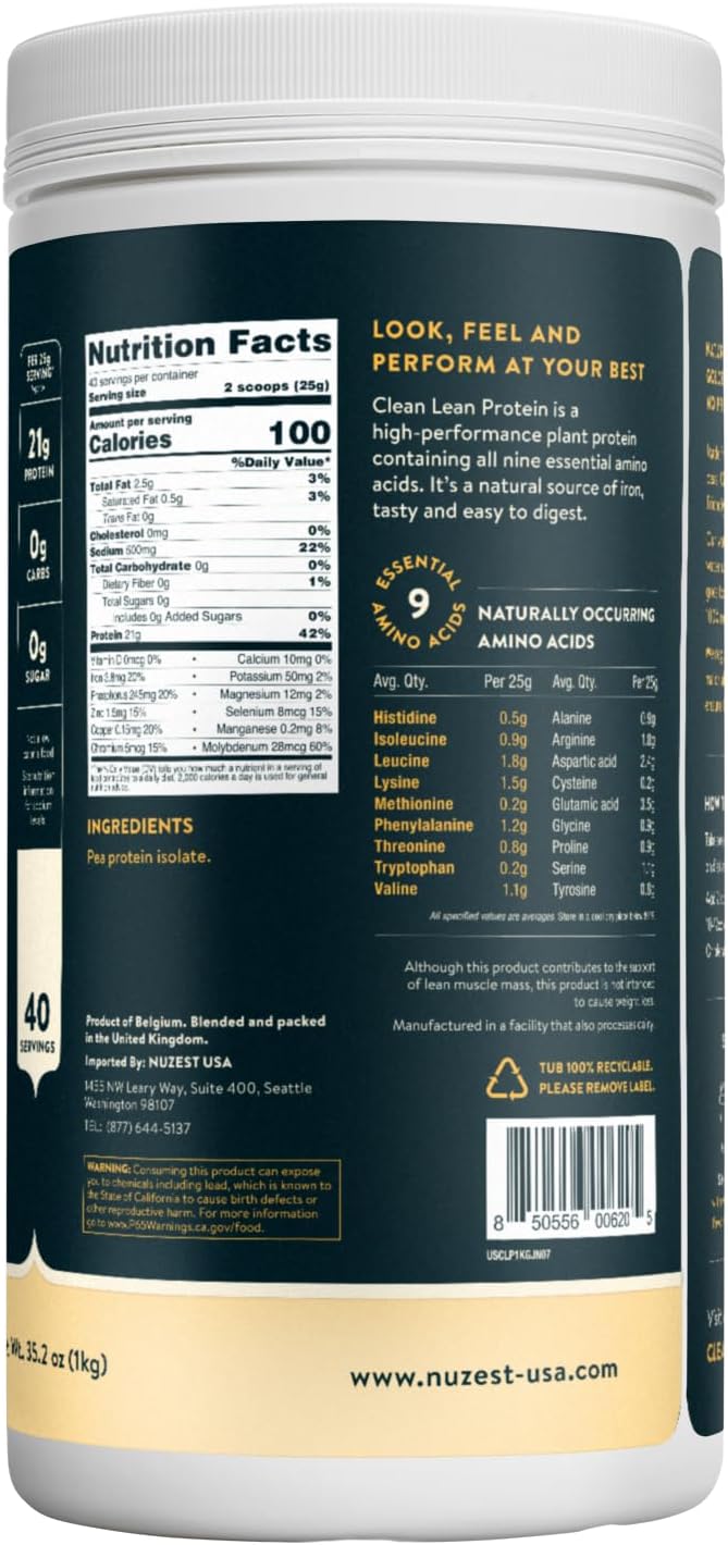 Nuzest - Pea Protein Powder - Clean Lean Protein, Premium Vegan Plant Based Protein Powder, Dairy