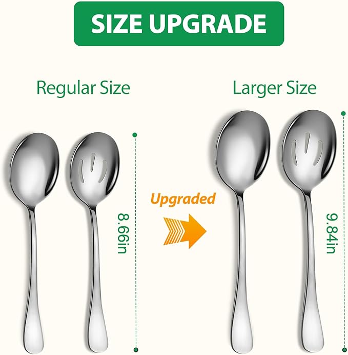 4 Piece Stainless Steel Serving Spoons Set, 10-Inch, Includes 2 Large, 2 Slotted, for