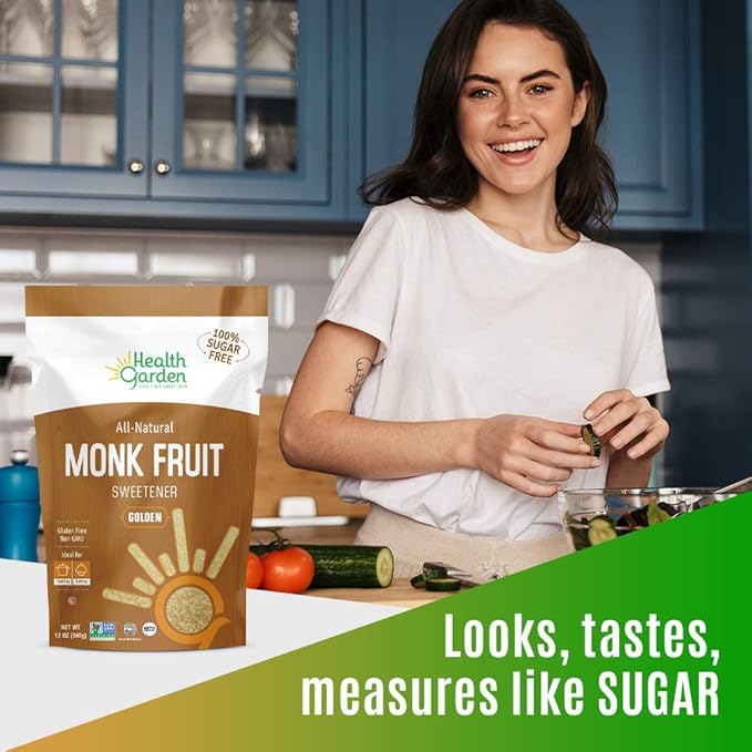 Health Garden Monk Fruit Sweetener, Golden - Non GMO - Gluten Free - 1:1 Sugar Substitute - Kosher