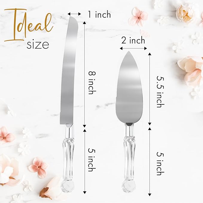 Wedding Cake Knife and Server Set, Cake Cutter and Pie Spatula, Cake Server and Knife Set of 2 with
