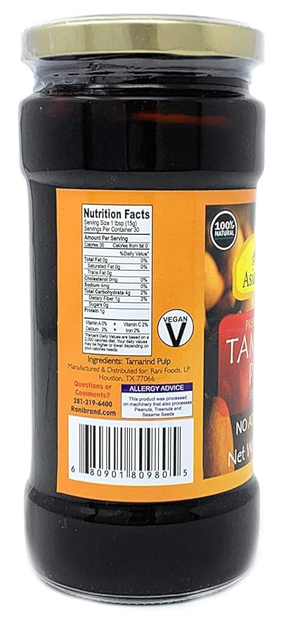 Asian Kitchen Tamarind Paste Puree (Imli) 16oz (454g) 1lb Glass Jar, Gluten Free, No added sugar ~
