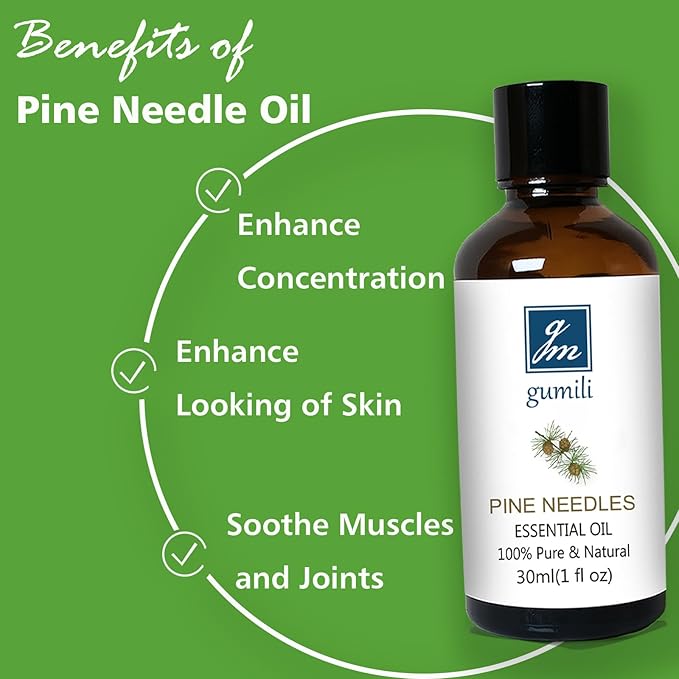 Pine Needle Essential Oil 1 Oz - 100% Pure & Natural Pine Oil for Diffuser, Skin, Massage &
