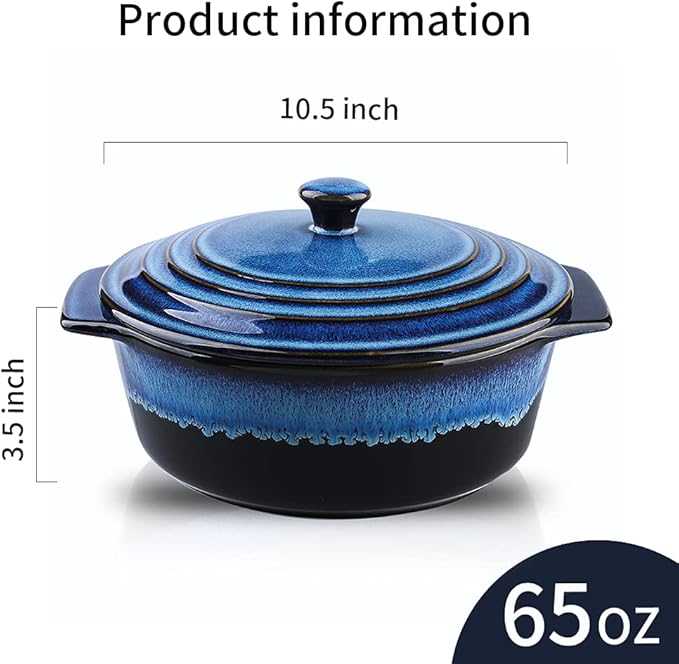 KOOV Ceramic Casserole Dish with Lid Oven Safe, 2 Quart Casserole Dishes, Covered Round Casseroles
