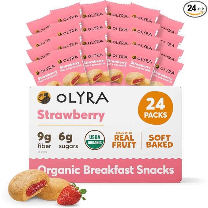 Olyra Strawberry Organic Fruit Bars, Prebiotic High Fiber Snack, Gut Health, Fruit Filled & Whole
