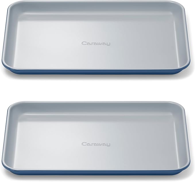 Caraway Nonstick Ceramic Small Baking Sheet Duo (9x13”) – Non-Toxic, PTFE & PFOA Free – Oven Safe