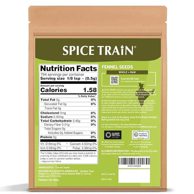 Fennel Seeds (397g/14oz) Tested for Quality | Raw Fennel Seed | Perfect for Cooking, Teas