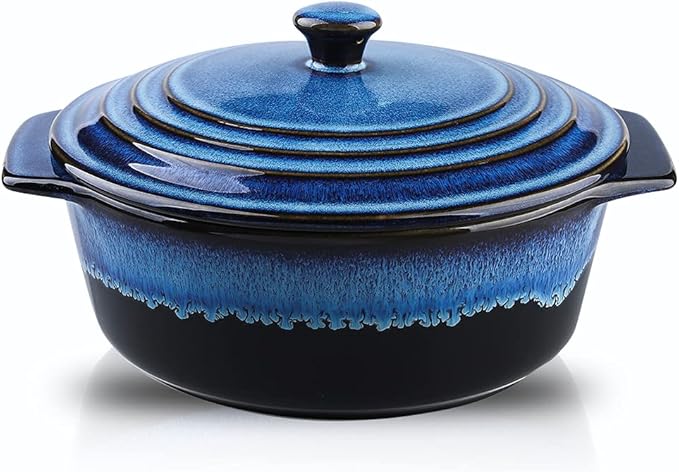 KOOV Ceramic Casserole Dish with Lid Oven Safe, 2 Quart Casserole Dishes, Covered Round Casseroles