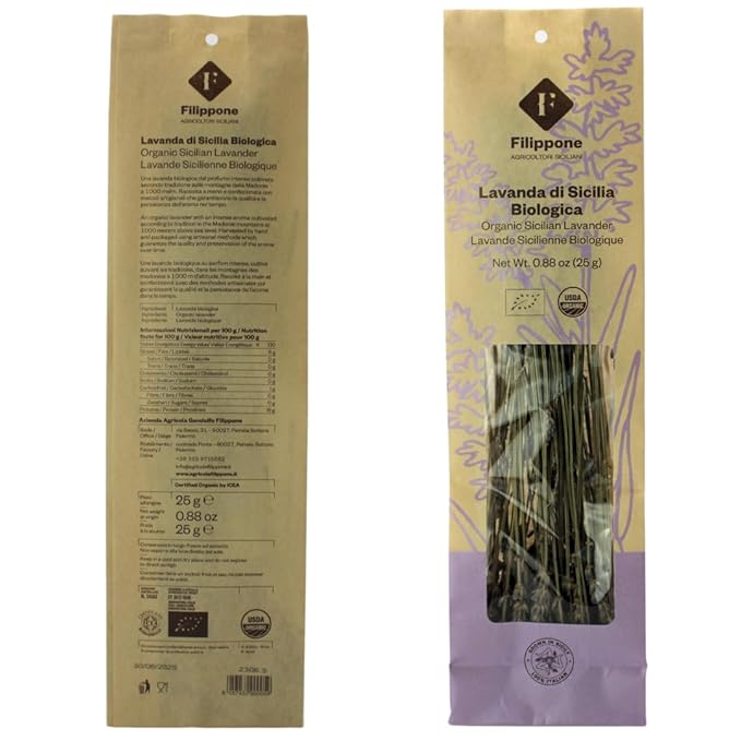 Filippone짰 Organic Dried Lavender Bunch 25 g (0.88 oz), Freshly Grown in The Mountains of Sicily