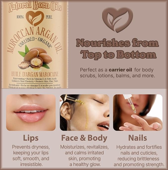 8oz Moroccan Argan Oil, 100% Pure and Natural, Cold-pressed, Organic ??Works Magic on Your Skin and