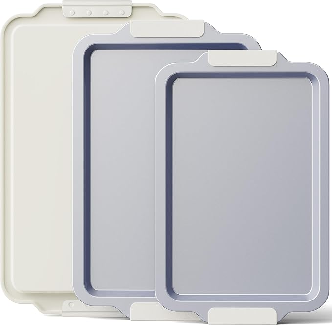 BRONYPRO Non Stick Ceramic Baking Sheet Pan Set of 3, Natural Non Toxic Cookie Sheets for Baking