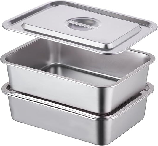 4-Piece 4 Inch Extra Deep Lasagna Pan with Lid, 11.8x15.7-Inch 9.2QT Large Stainless Steel Nonstick