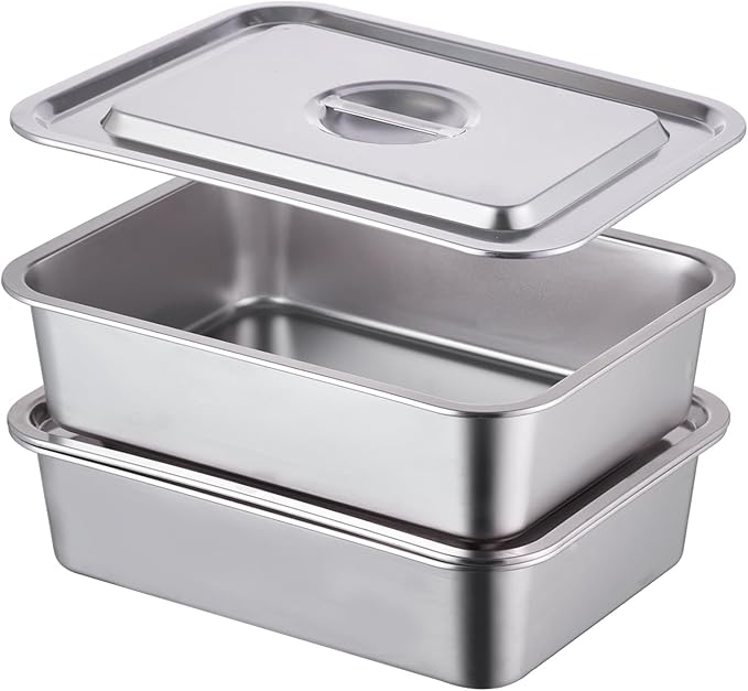 4-Piece 4 Inch Extra Deep Lasagna Baking Pan with Lid, 11x14.2Inch 7.4QT Large Stainless Steel