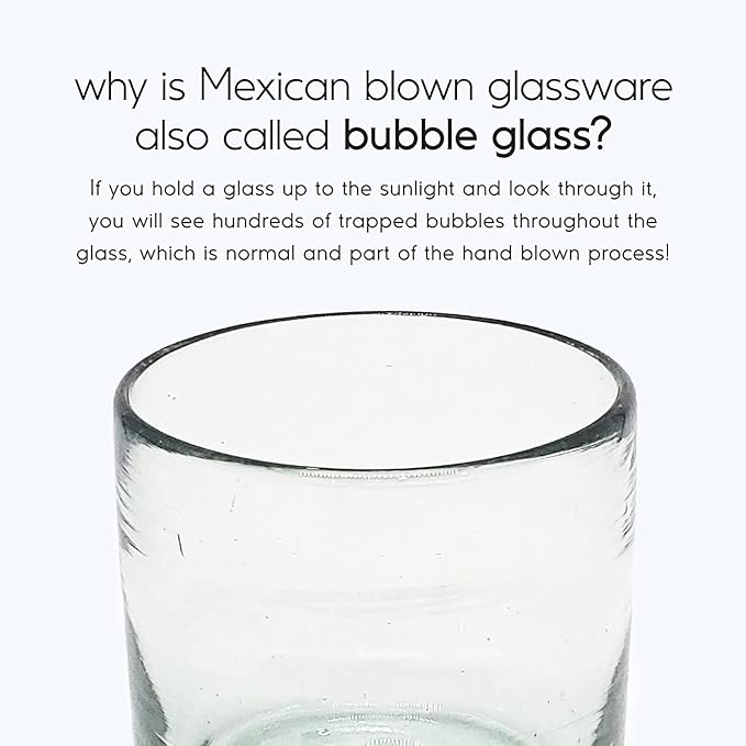 Clear Blown 9 oz Juice Glasses (set of 6) Mexican Handmade Glassware, Recycled Glass, Lead-free