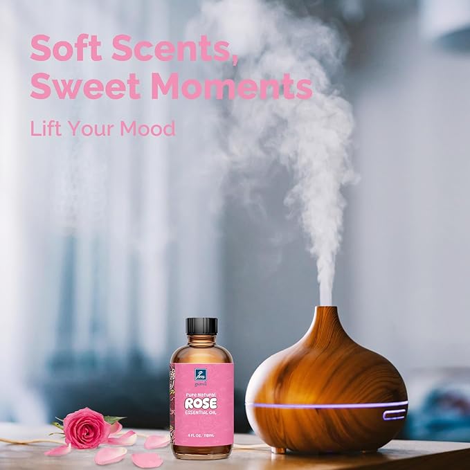 Rose Essential Oil 4 Oz, 100% Pure Natural Rose Oil for Diffuser, Skin, Hair, Body, Face Care