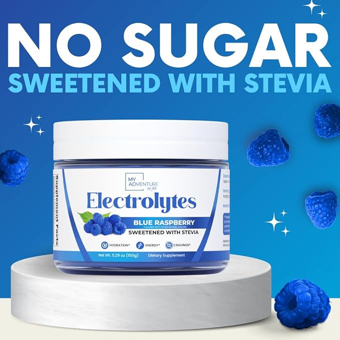 Zero Sugar - Blue Raspberry Electrolytes Powder - Refreshing Hydration - Caffeine Free Energy - All