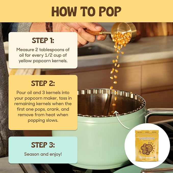 Popsmith - 28oz Pouch Yellow Popcorn Kernels for Popping - Grown in USA, Non-GMO, Vegan, and