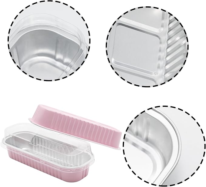 100 Pack 6.8oz Aluminum Cake Pans with Lids Rectangle Mini Loaf Pans Baking Cups Disposable Cupcake