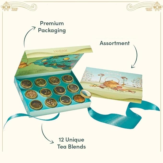 VAHDAM, Chai Tea Gift Set (12 varieties) Chai Loose Leaf Tea in Tin Caddy Gift Box | Exotic Chai