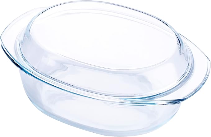 Oval Tempered Glass Casserole Dish, Tough Glass Casserole Baking Dish with Glass Cover. Oven
