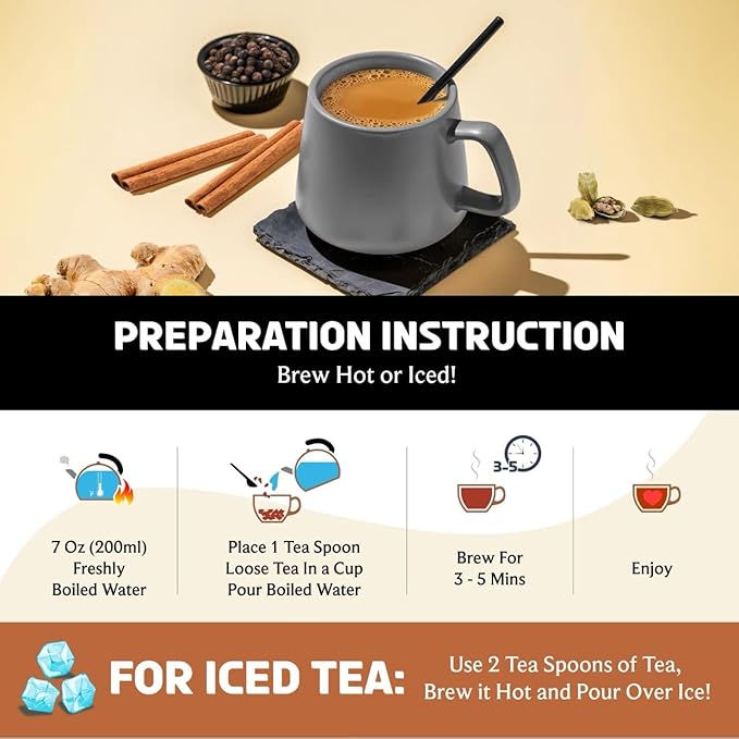 BREWIX, Masala Chai Tea Loose Leaf CTC TEA (125+ Cups, 8.82oz/250g) Strong Robust & Aromatic, All