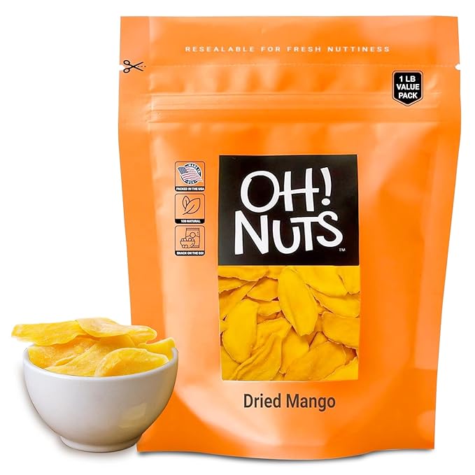 Oh! Nuts Dried Mango - Dehydrated Mango Slices - Dried Mango Fruit - 1 lb - Packed in New York