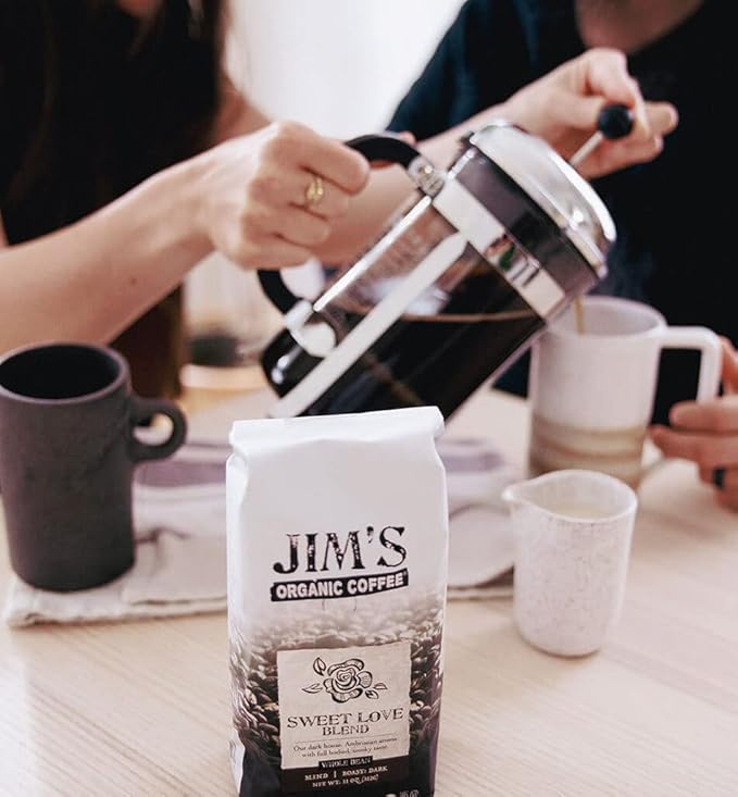 Jim?™s Organic Coffee ??Sweet Love Blend ??Ground - Dark Roast, Bold 11 oz Bag - Certified Organic