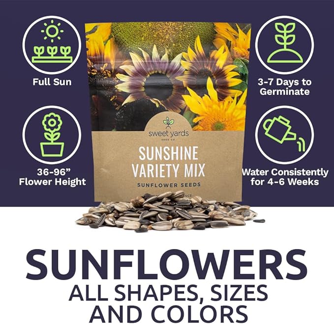 SWEET YARDS Sunflower Variety Mix 10 Types of Beautiful Sunflowers - Bulk 1 Ounce Packet - Open