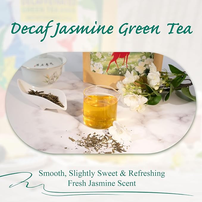 WT WEETEE Decaf Jasmine Green Tea Loose Leaf, 110+ Cups, Made of CO2-Decaffeinated Green Tea Leaves