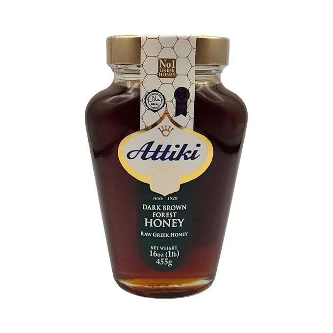Attiki Dark Brown Greek Honey with Wild Flora and Thyme, Perfect for Baking, Cooking, Lemonade and