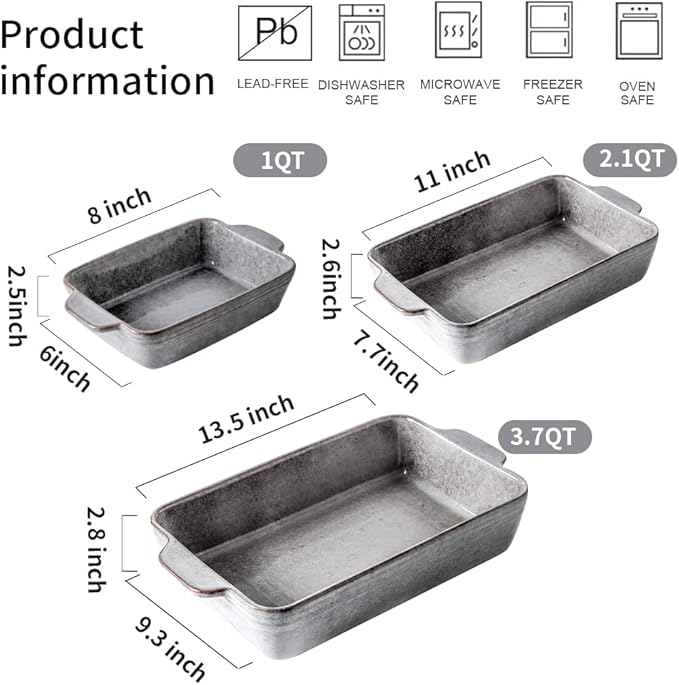 KOOV Bakeware Set, Ceramic Baking Dish Set, Rectangular Casserole Dish Set, lasagna Pan, Baking