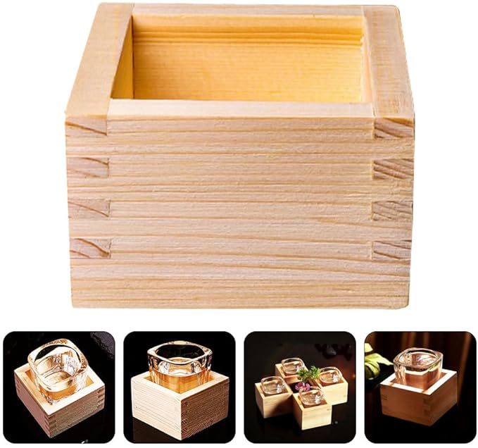Sake Cup Wooden Box: Japanese Saki Cup Holder Box Square Drinkware Glasses Bottle Container for