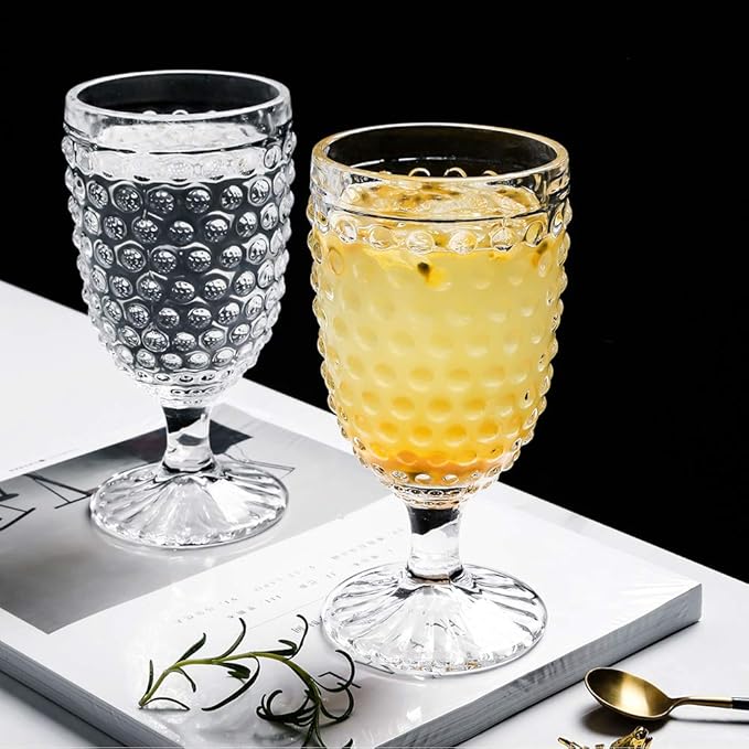 Hobnail Drinking Glasses Goblet Water set of 6, 13 oz Iced Tea Glasses Ideal for Soda Wine Milk
