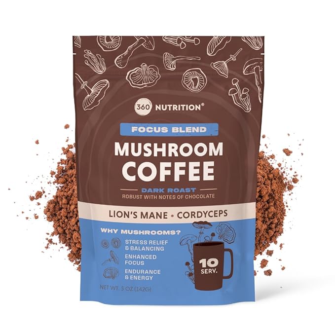360 Nutrition Instant Mushroom Coffee with Cordyceps, Lion?™s Mane Superfood Mushrooms and