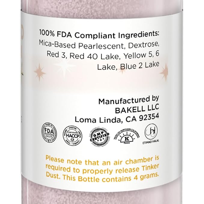 Bakell - Soft Rose Gold Tinker Dust (4g, 1x Mini Spray Pump) Edible Glitter for Food, Desserts, and