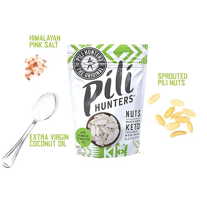 Pili Hunters - Wild Sprouted Pili Nuts, Coconut Oil and Himalayan Salt (1.85oz Bags, 2 Pack)