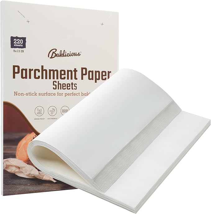 220 Pcs 9x13 In Parchment Paper Sheets, Baklicious Pre-Cut Non-Stick Parchment Baking Paper for Air