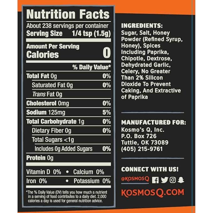 Kosmos Q Honey Chipotle Killer Bee BBQ Dry Rub, Sweet and Spicy Seasoning with Sugar, Chipotle