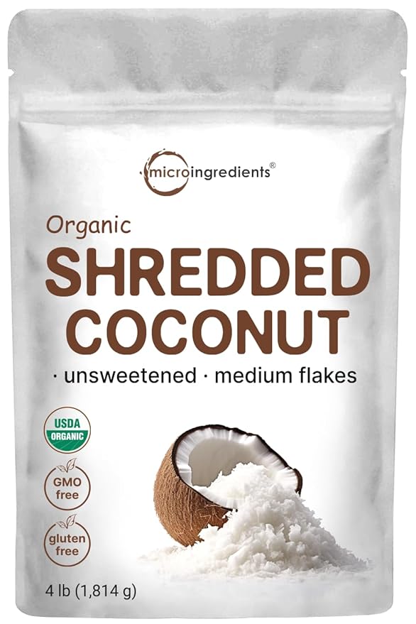 Organic Shredded Coconut Flakes, 4lbs | Raw Unsweetened Flavor, Medium Sized | Great for Baking