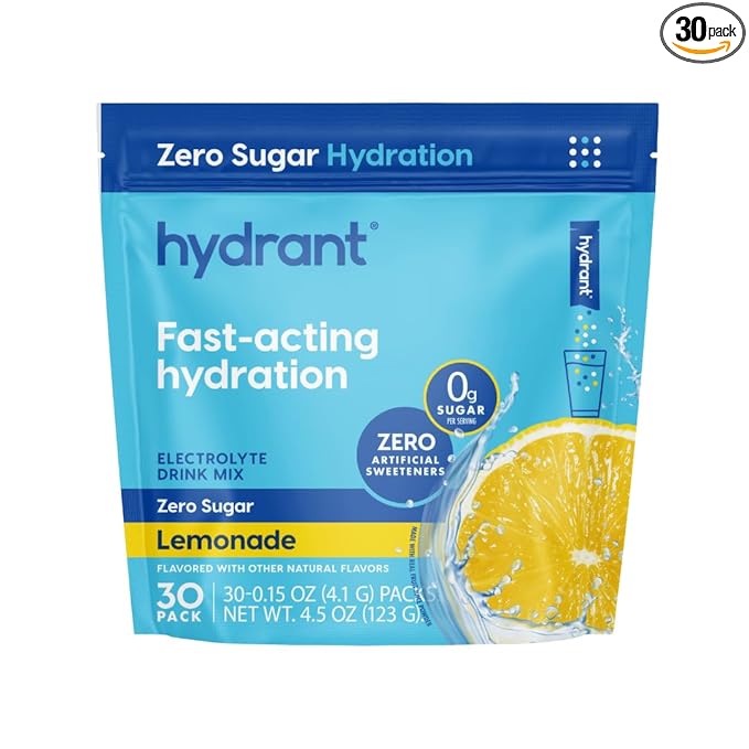 HYDRANT Hydrate No Added Sugar, Individual Hydration Electrolyte Powder Stick Packets with Zero