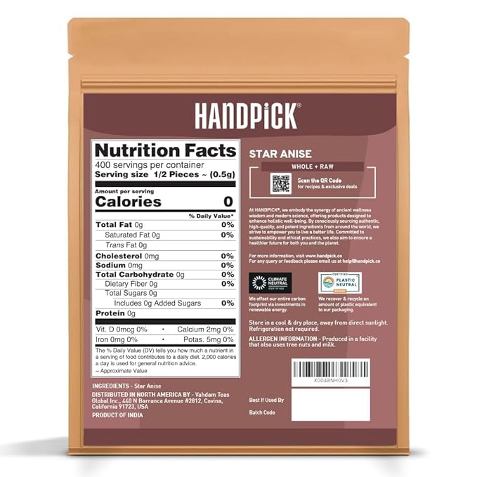 HANDPICK Star Anise Whole (200g/7oz) Gluten Free, 100% Raw Whole Chinese Pods, Premium Quality