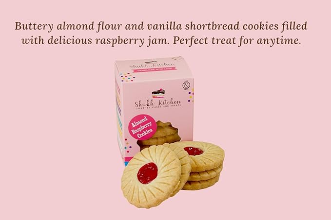Classic Almond Raspberry Cookies- Gourmet Jam-Filled Linzer Cookies, 100% Egg-Free & Vegetarian