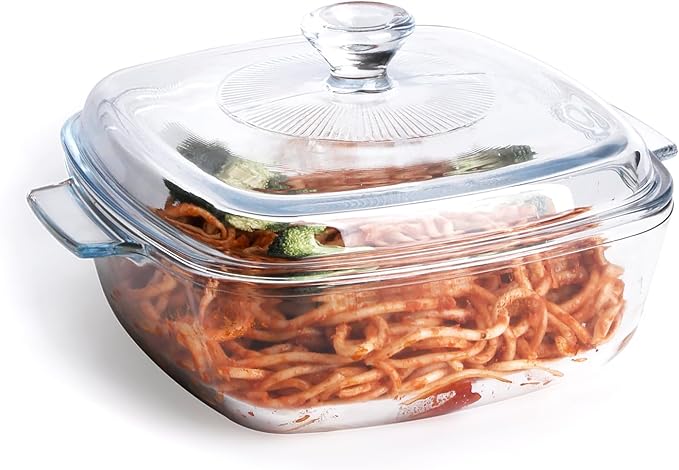 Clear Square Glass Casserole with Lid, Baking Dish with Glass Cover, Oven, Freezer and Dishwasher